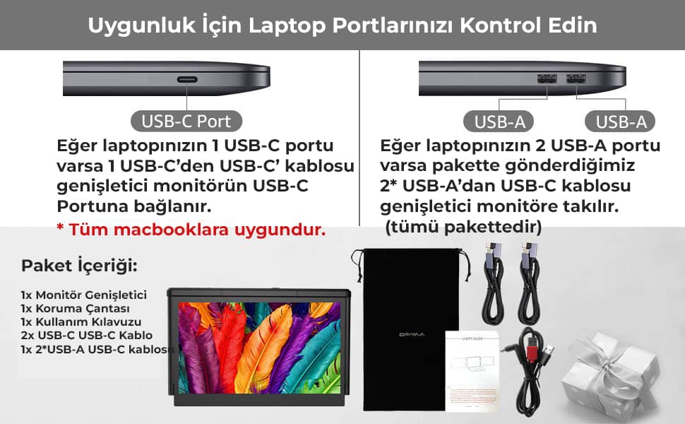 OFİYAA P2 Pro İki Ekranlı Taşınabilir 13,3 inç Monitör 12 laptop ekran genisletici ofiyaap2 pro